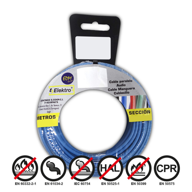 Carrete cablecillo flexible 2,5mm azul 25m libre-halogeno