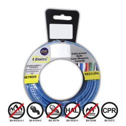 Carrete cablecillo flexible 4 mm. azul 15 mts. libre-halogeno