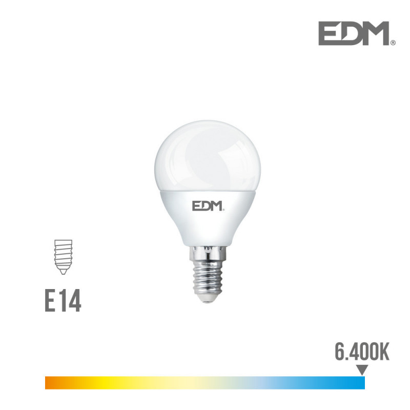 *ult.unidades* bombilla esferica led - smd - e14 - 5w - 400 lumens - 6400k - luz fria - edm *ult.unidades* bombilla esferica led - smd - e14 - 5w - 400 lumens - 6400k - luz fria - edm
