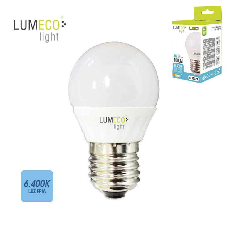 Bombilla esferica led - e27 - 5w - 400 lumens - 6400k - luz fria - lumeco Bombilla esferica led - e27 - 5w - 400 lumens - 6400k - luz fria - lumeco