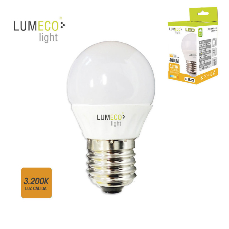 Bombilla esferica led - e27 - 5w - 400 lumens - 3200k - luz calida - lumeco Bombilla esferica led - e27 - 5w - 400 lumens - 3200k - luz calida - lumeco