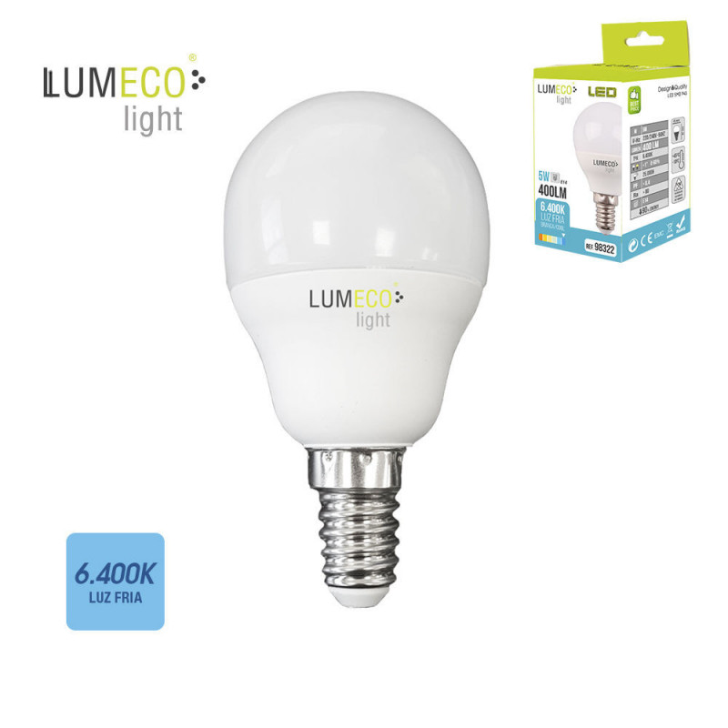 Bombilla esferica led - e14 - 5w - 400 lumens - 6400k - luz fria - lumeco Bombilla esferica led - e14 - 5w - 400 lumens - 6400k - luz fria - lumeco