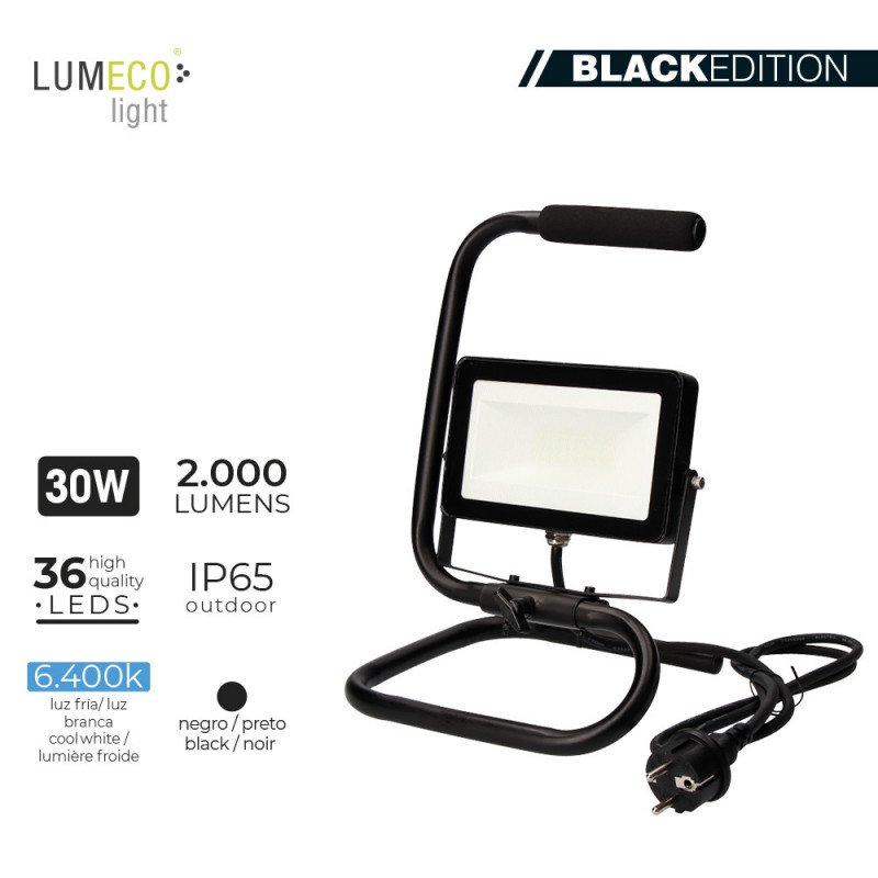 Foco proyector led con pie 30w 6400k 2000 lumens "black edition" lumeco Foco proyector led con pie 30w 6400k 2000 lumens "black edition" lumeco