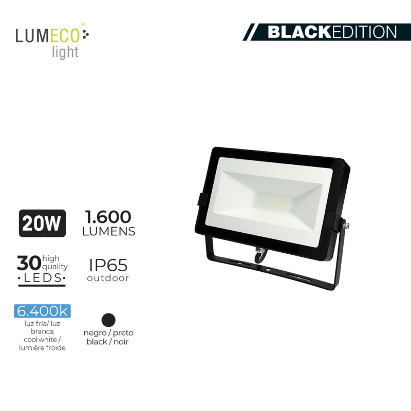 Foco proyector led 20w 6400k 1600 lumens "black edition" lumeco Foco proyector led 20w 6400k 1600 lumens "black edition" lumeco