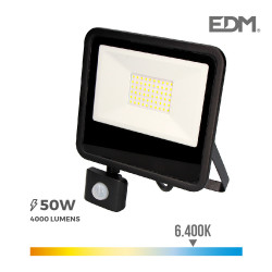 Foco proyector led  50w 6400k con sensor "black edition"  edm