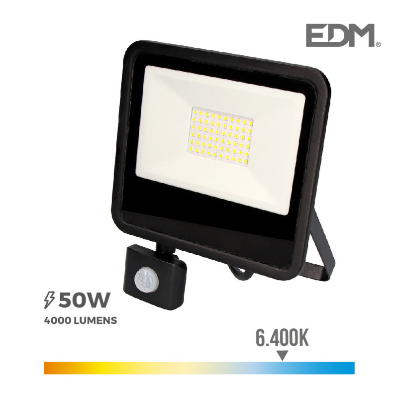 Foco proyector led 50w 6400k con sensor "black edition" edm Foco proyector led 50w 6400k con sensor "black edition" edm