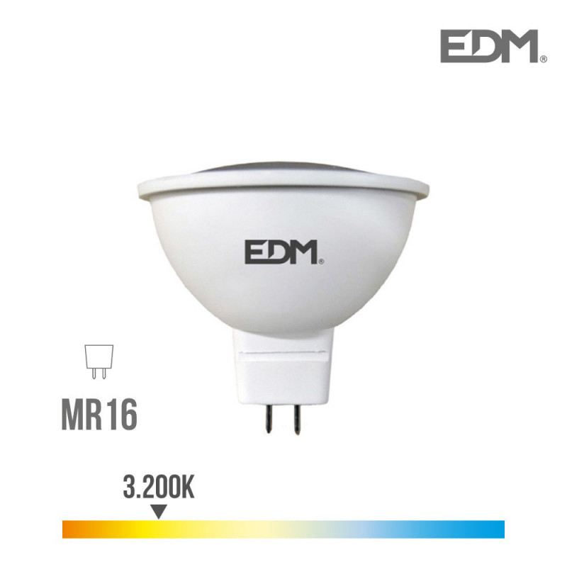 Bombilla dicroica mr16 12v smd 5w 450 lumens 3.200k luz calida apertura 120º edm Bombilla dicroica mr16 12v smd 5w 450 lumens 3.200k luz calida apertura 120º edm