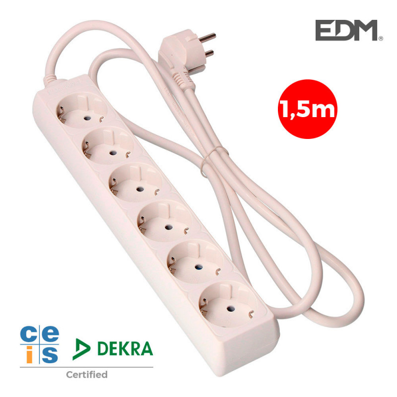 Base multiple 6 tomas schuko 1,5m 3x1,5mm Base multiple 6 tomas schuko 1,5m 3x1,5mm