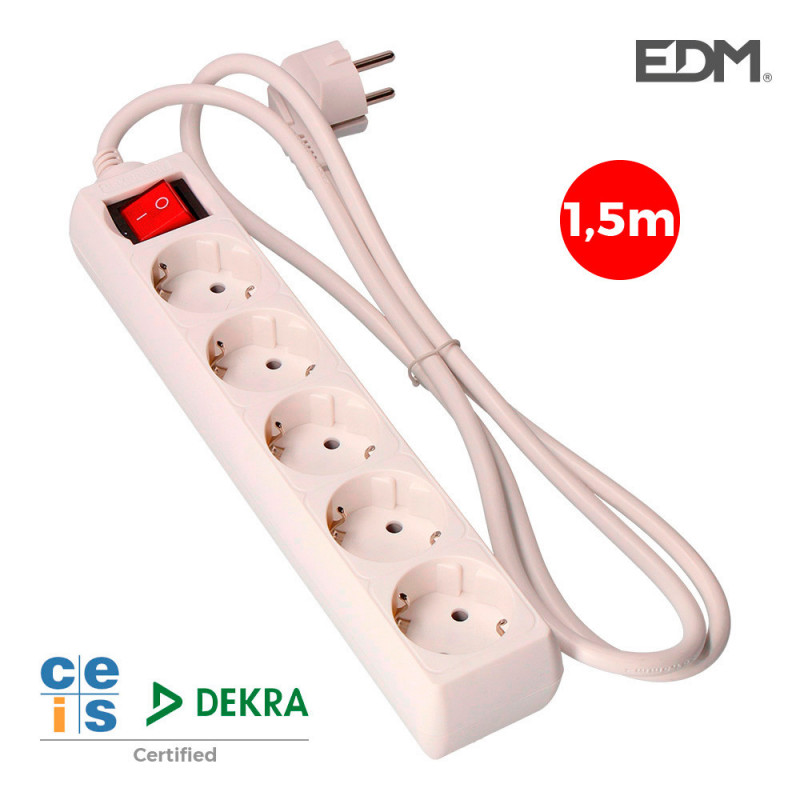 Base multiple 5 tomas schuko com interruptor 1,5m 3x1,5mm Base multiple 5 tomas schuko com interruptor 1,5m 3x1,5mm