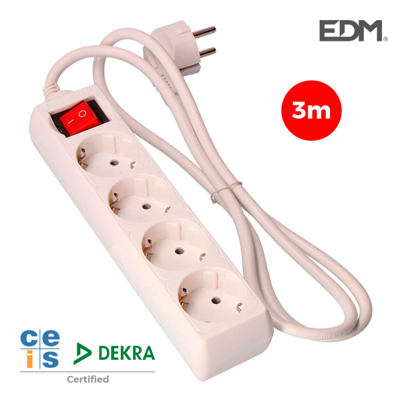 Base multiple 4 tomas t/tl con interruptor 3m 3x1,5mm Base multiple 4 tomas t/tl con interruptor 3m 3x1,5mm