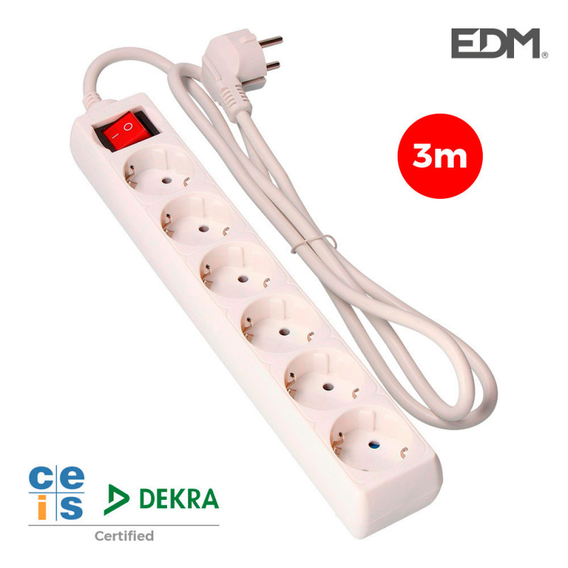 Base multiple 6 tomas t/tl con interruptor 3m 3x1,5mm Base multiple 6 tomas t/tl con interruptor 3m 3x1,5mm