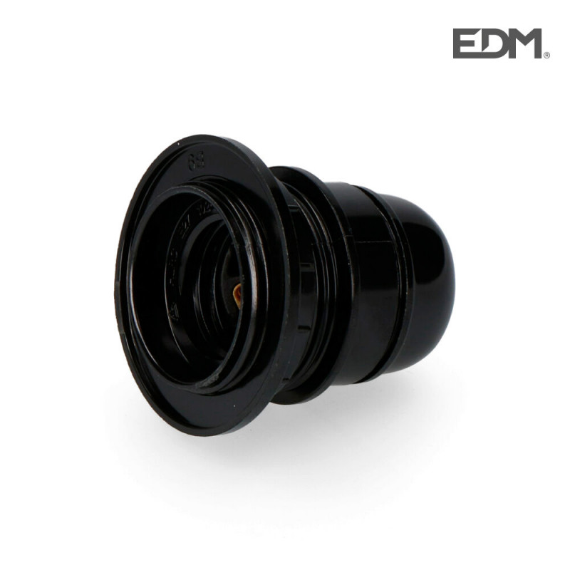 Portalamparas semiroscado e-27 homologado + arandela retractilado negro edm Portalamparas semiroscado e-27 homologado + arandela retractilado negro edm