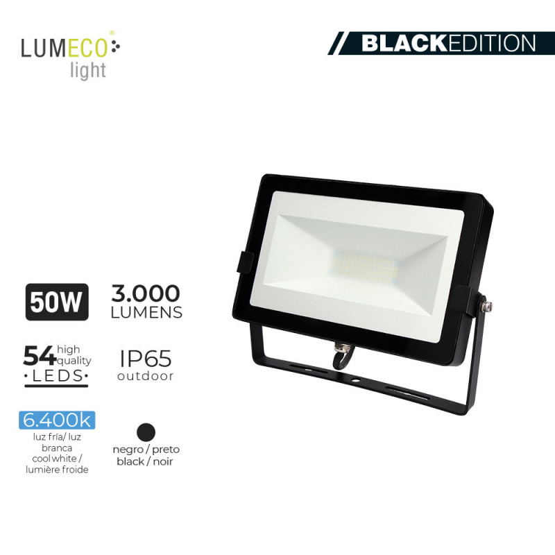 Foco proyector led 50w 6400k 3000 lumen "black edition" lumeco