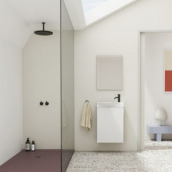 Conjunto Mika Mueble Baño Blanco Brillo 45cm 1 Puerta +  Lavabo y Espejo.