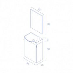 comprar Conjunto Mika Mueble Baño Blanco Brillo 45cm 1 Puerta + Lavabo y Espejo. online - Amizuva