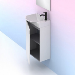 comprar Conjunto Mika Mueble Baño Blanco Brillo 45cm 1 Puerta + Lavabo y Espejo. online - Amizuva
