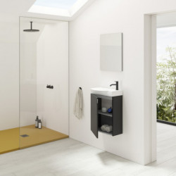 Conjunto Mika Mueble Baño Antracita Brillo 45cm 1 Puerta +  Lavabo y Espejo.