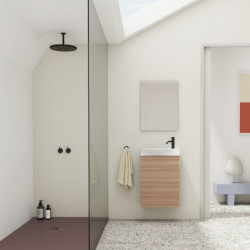 Conjunto Mika Mueble Baño Nogal Arenado 45cm 1 Puerta +  Lavabo y Espejo.