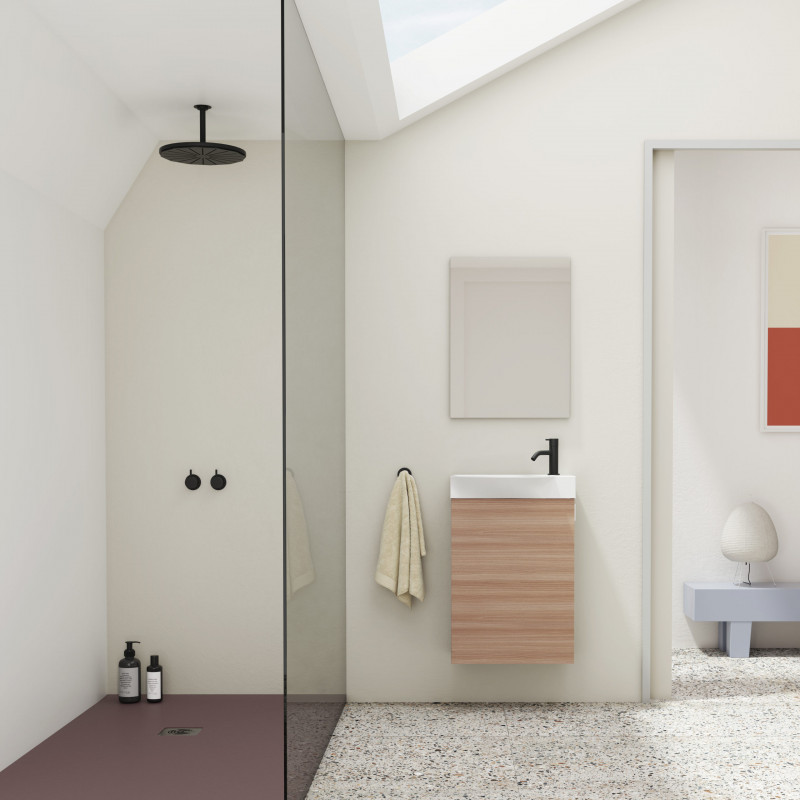 comprar Conjunto Mika Mueble Baño Nogal Arenado 45cm 1 Puerta + Lavabo y Espejo. online - Amizuva