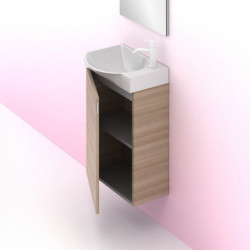 comprar Conjunto Mika Mueble Baño Nogal Arenado 45cm 1 Puerta + Lavabo y Espejo. online - Amizuva