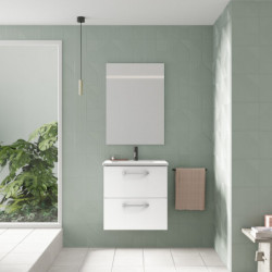 comprar Conjunto Hone Mueble Baño Blanco Brillo 50cm 2 Cajones + Lavabo y Espejo. online - Amizuva