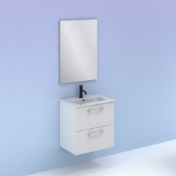 comprar Conjunto Hone Mueble Baño Blanco Brillo 50cm 2 Cajones + Lavabo y Espejo. online - Amizuva