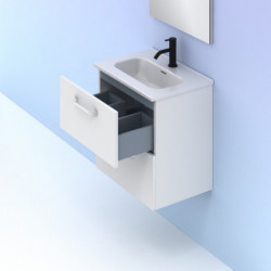 comprar Conjunto Hone Mueble Baño Blanco Brillo 50cm 2 Cajones + Lavabo y Espejo. online - Amizuva