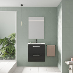 comprar Conjunto Hone Mueble Baño Antracita Brillo 50cm 2 Cajones + Lavabo y Espejo. online - Amizuva