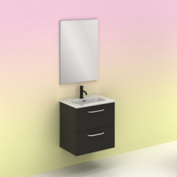 comprar Conjunto Hone Mueble Baño Antracita Brillo 50cm 2 Cajones + Lavabo y Espejo. online - Amizuva