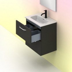 comprar Conjunto Hone Mueble Baño Antracita Brillo 50cm 2 Cajones + Lavabo y Espejo. online - Amizuva