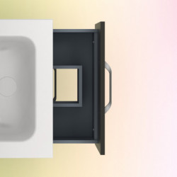 comprar Conjunto Hone Mueble Baño Antracita Brillo 50cm 2 Cajones + Lavabo y Espejo. online - Amizuva
