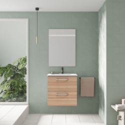 comprar Conjunto Hone Mueble Baño Nogal Arenado 50cm 2 Cajones + Lavabo y Espejo. online - Amizuva