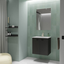 comprar Conjunto Aneko Mueble Baño Antracita Brillo 50cm 2 Puertas + Lavabo y Espejo. online - Amizuva