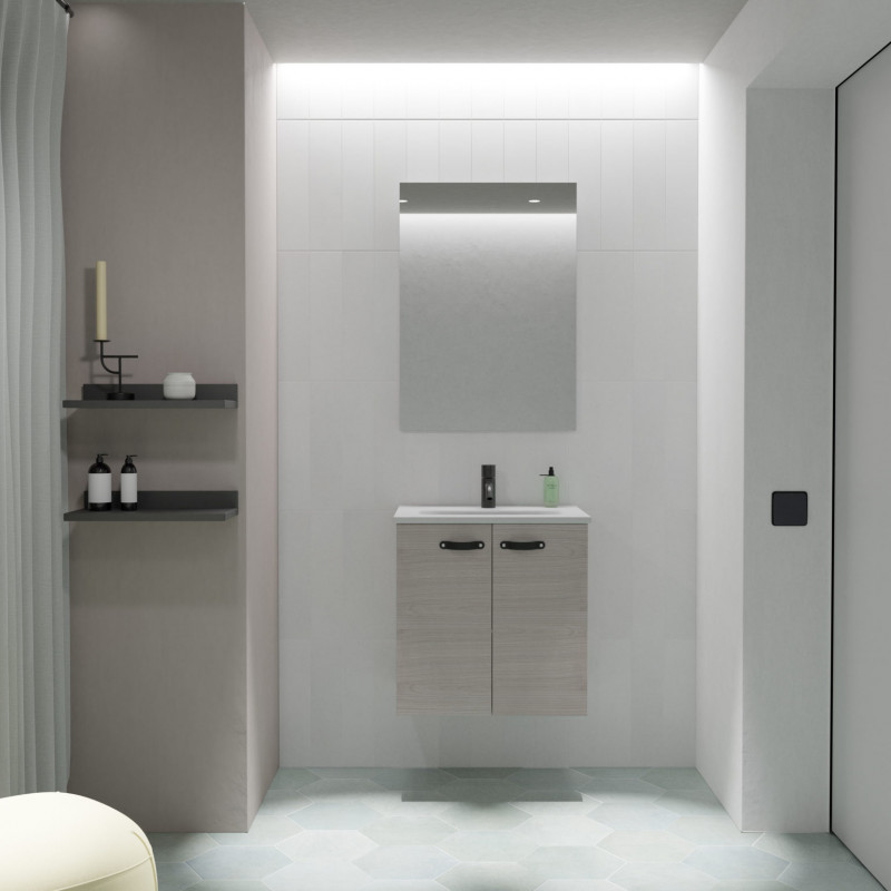 comprar Conjunto Aneko Mueble Baño Gris Arenado 50cm 2 Puertas + Lavabo y Espejo. online - Amizuva comprar Conjunto Aneko Mueble Baño Gris Arenado 50cm 2 Puertas + Lavabo y Espejo. online - Amizuva