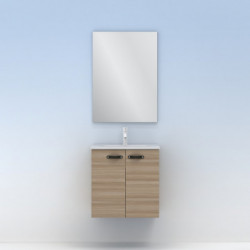 Conjunto Aneko Mueble Baño Nogal Arenado 50cm 2 Puertas +  Lavabo y Espejo.