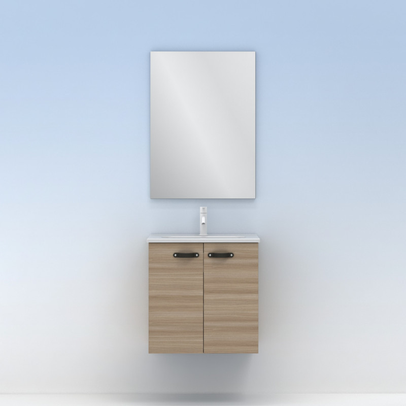 comprar Conjunto Aneko Mueble Baño Nogal Arenado 50cm 2 Puertas + Lavabo y Espejo. online - Amizuva