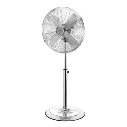 Ventilador de pie con base circular cromado potencia: 60w aspas: ø40cm altura regulable 90-116cm edm