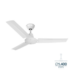 Ventilador de techo modelo industrial blanco potencia: 60w aspas: ø140cm con controlador de pared edm