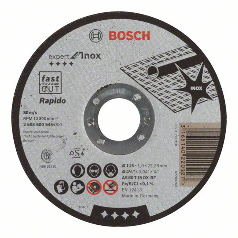 Disco corte recto rápido Bosch Expert for Inox - Rápido Ø115mm. Disco corte recto rápido Bosch Expert for Inox - Rápido Ø115mm.