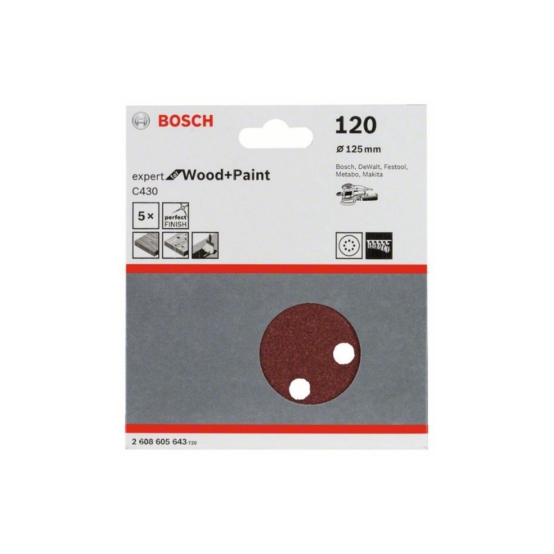 comprar Hoja de lija Bosch Expert for Wood and Paint C430 Grano 120 Ø125mm. online - Bosch