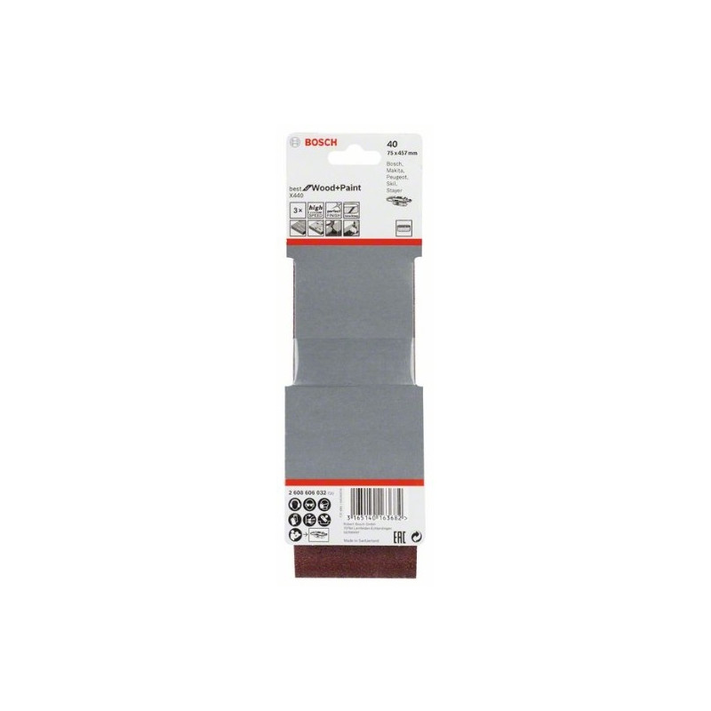 comprar Estuche de 3 bandas de lija Bosch Best for Wood and Paint X440 Grano 40 75x457mm. online - Bosch