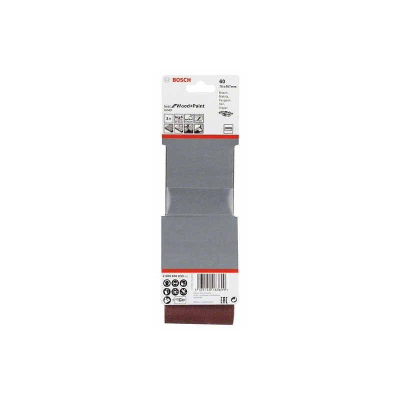 comprar Estuche de 3 bandas de lija Bosch Best for Wood and Paint X440 Grano 60 75x457mm. online - Bosch