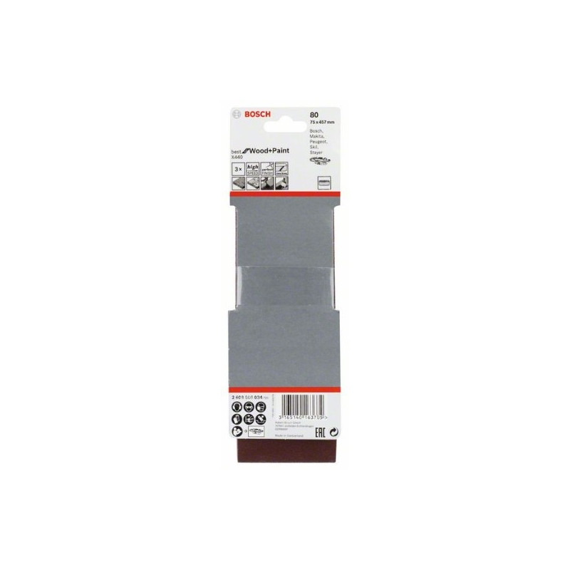 comprar Estuche de 3 bandas de lija Bosch Best for Wood and Paint X440 Grano 80 75x457mm. online - Bosch