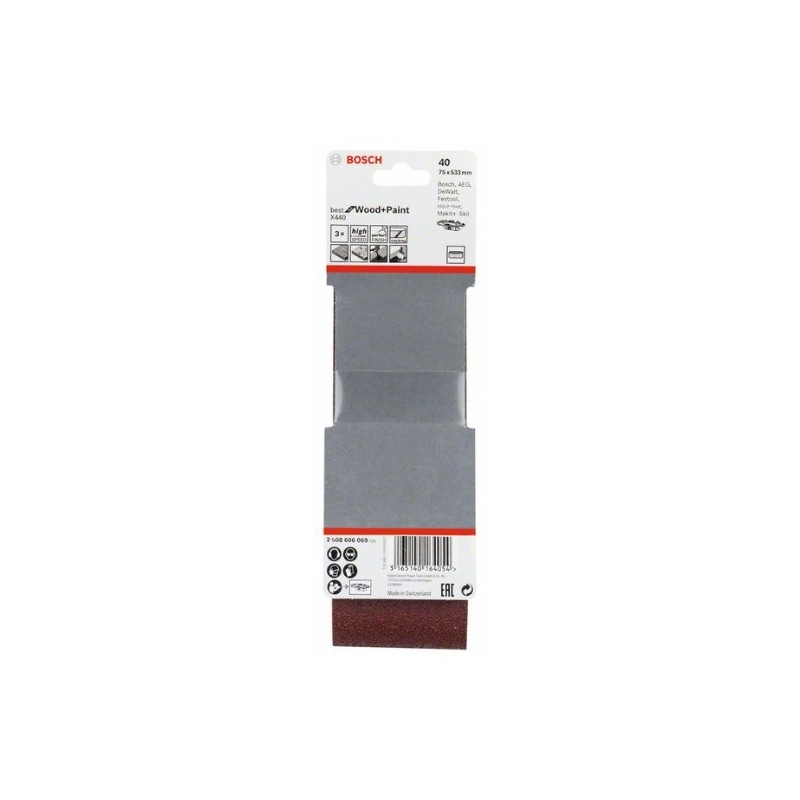 comprar Estuche de 3 bandas de lija Bosch Best for Wood and Paint X440 Grano 40 75x533mm. online - Bosch