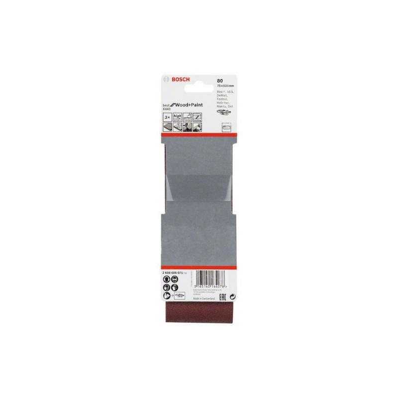 comprar Estuche de 3 bandas de lija Bosch Best for Wood and Paint X440 Grano 80 75x533mm. online - Bosch