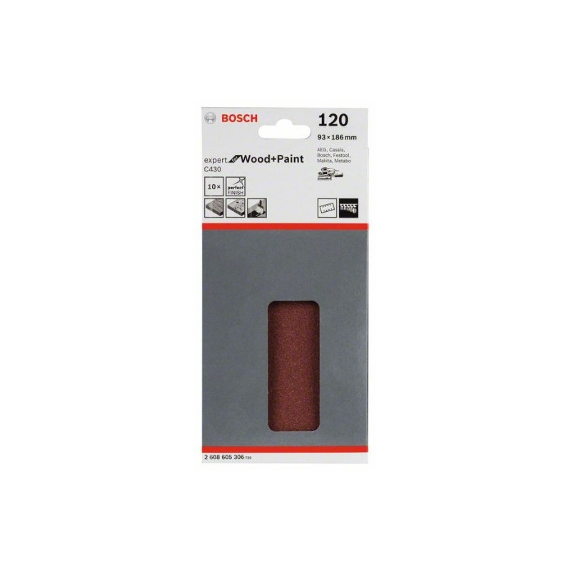 comprar Hoja de lija Bosch Expert for Wood and Paint C430 Grano 120 93x186 mm. online - Bosch