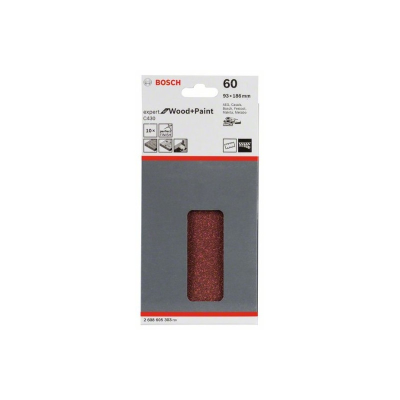 comprar Hoja de lija Bosch Expert for Wood and Paint C430 Grano 60 93x186 mm. online - Bosch